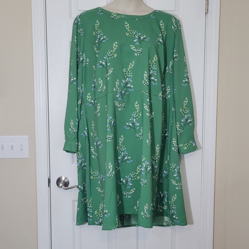 Loft Green Flower Branch Flare Shirtdress Plus Size 26 - Picture 2 of 8
